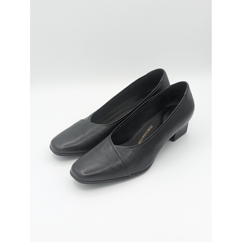 Worthington Block Heel Pumps Size 8.5 Black Square Toe Professional Office Shoes